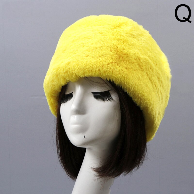 Moda Rrabbit Faux futro kozak styl rosyjski kobiety zimowe miękkie czapki narciarskie ciepłe okrągłe płaskie czapki kobiece nakrycia głowy: Q