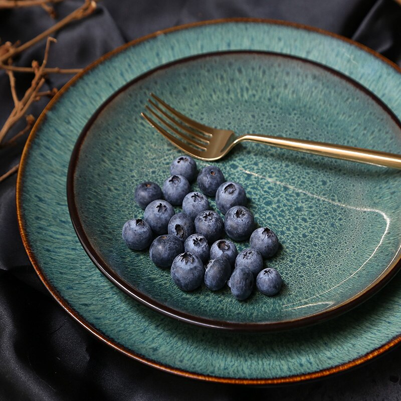 Malachite Green Variable Glaze Disc Western Steak Pasta Dish Home Breakfast Fruit Salad Plate