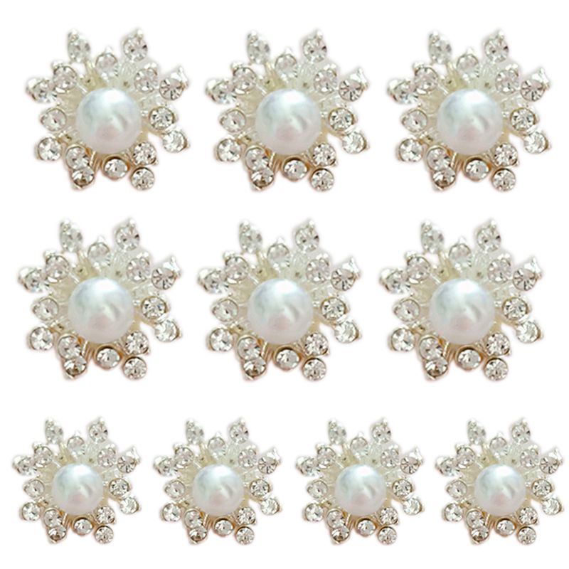 10 st rhinestone faux pärla snöflinga knappar flatback plätering diy hantverk dekor 2 xpc