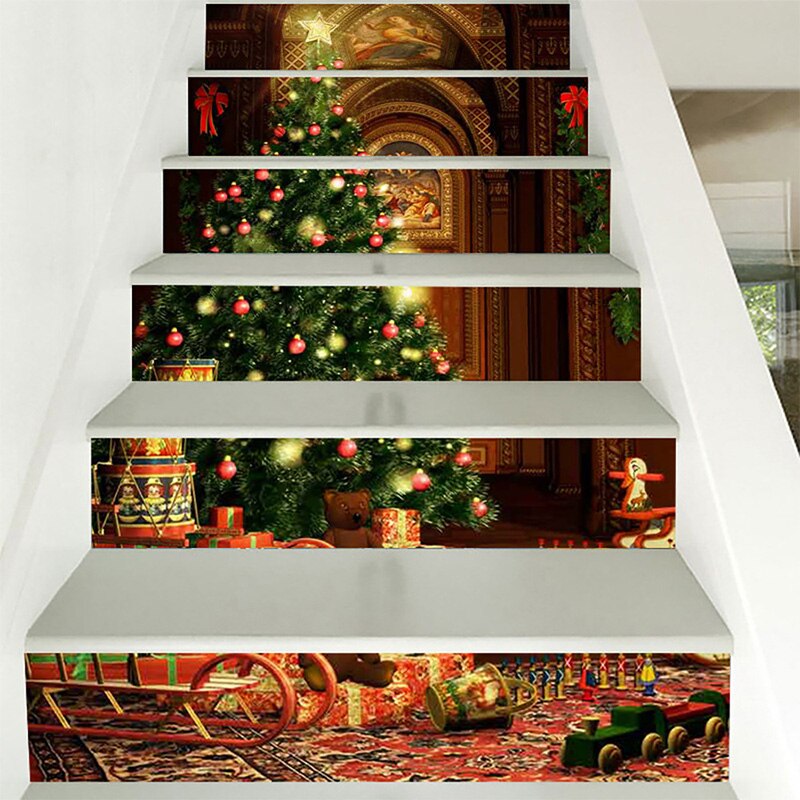 Zhiyu&art Christmas 3D Snowman Stair Stickers - 6-Piece Set, Removable Vinyl Decals For Stairs
