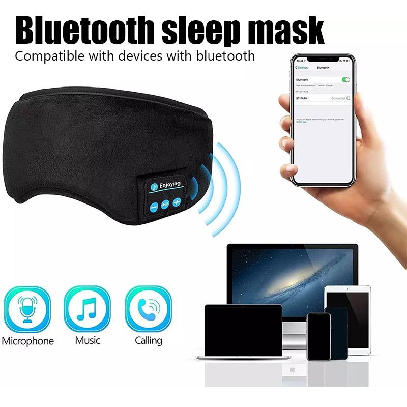 Bluetooth dormir fones de ouvido 3d máscara de olho sem fio viagem aérea bluetooth 5.0 bandana macio elástico confortável música