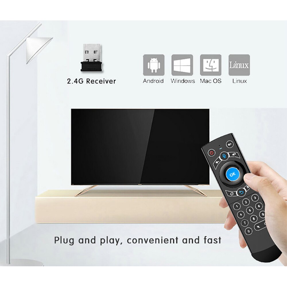 G21 pro 2.4g slimme spraakgestuurde afstandsbediening met achtergrondverlichting, gyro, ir-leerfunctie, draadloze luchtmuis voor  x96 mini  h96 max android tv-box vs  g20