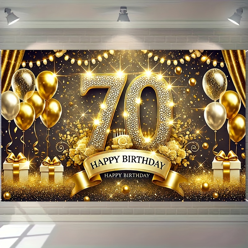A party banner for the 70th birthday, with gold balloons and , no power required, celebratory background photo props