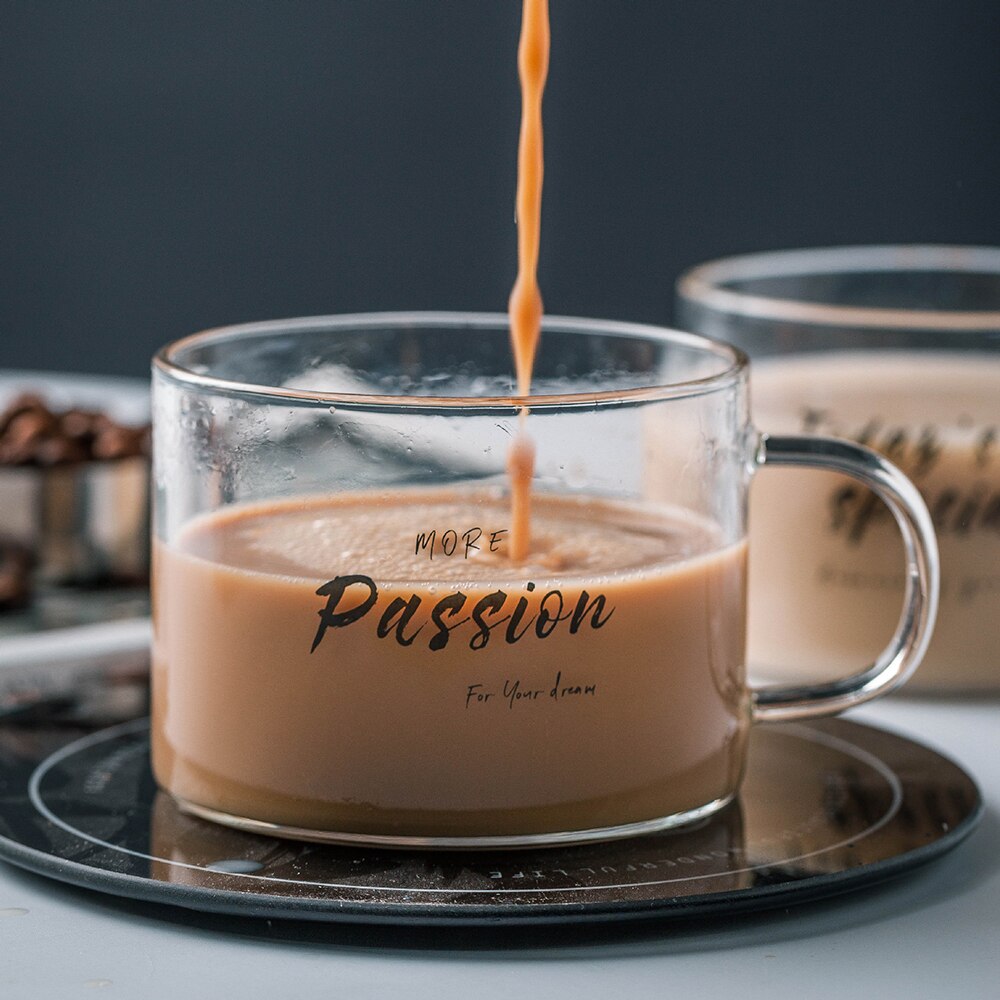 Glas frukost kopp kort stil transparent kaffe muggar hög temperatur motstånd juice mjölk te dessert havre muggar