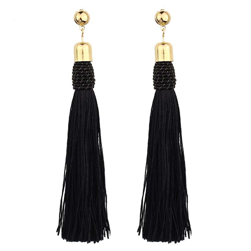 Bohemian Lange Tassel Dangle Oorbellen Voor Vrouwen Rood Zwart Zijde Verklaring Oorbel Etnische Mode-sieraden: EA086-03