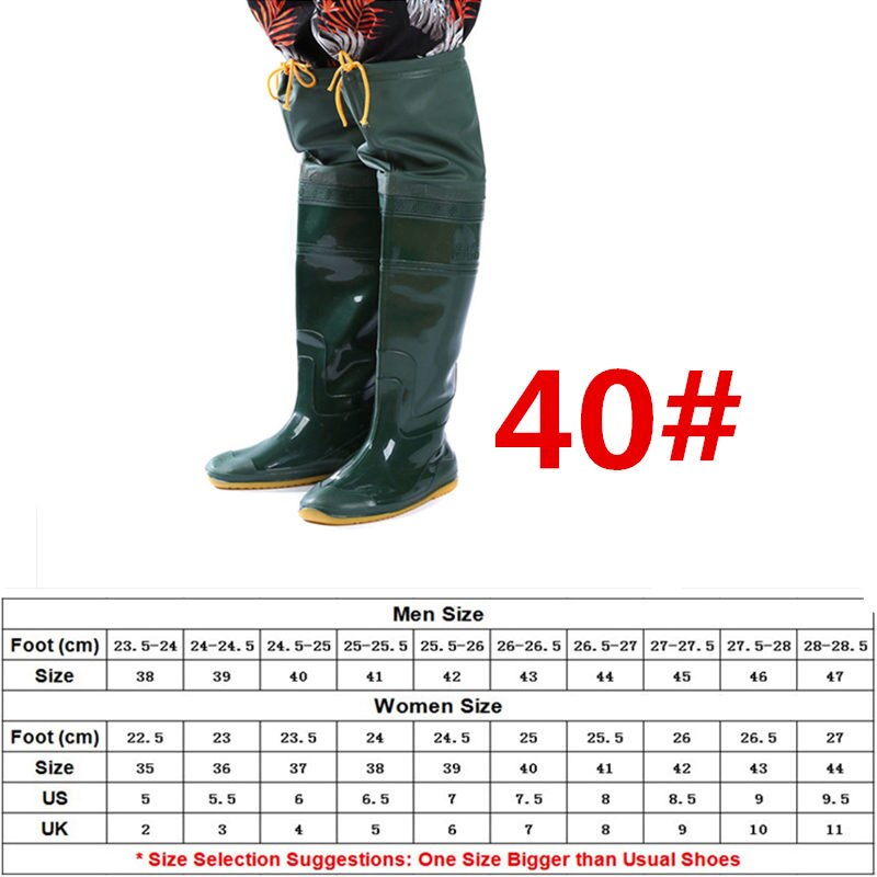 Højspring udendørs fiskeri waders sko over knæhøjde pvc materiale blød sål fiskeri waders unisex multifunktions fiske waders: 40