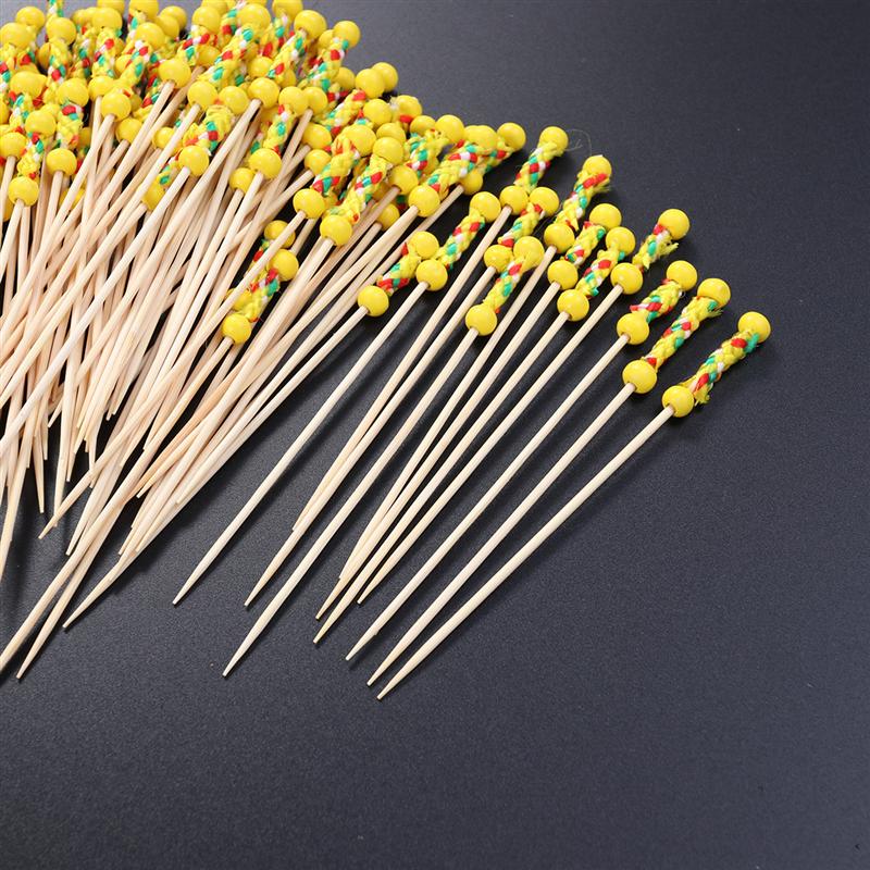 Food Picks Cocktail Fruit Appetizer Drink Picks Sticks Disposable Wood Toothpicks Party Supplies (About 100pcs, Double Red Beads