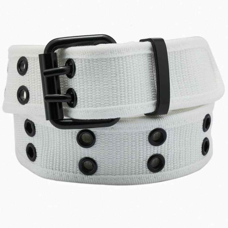 Canvas Web Belts for Men Women,Double Grommet Hole Buckle Belt: White