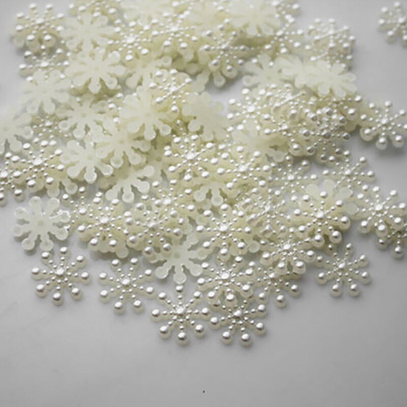 100Pcs Snowflake Kunstmatige Plaksteen Parel Kerst Card Making Diy Craft 12 Mm