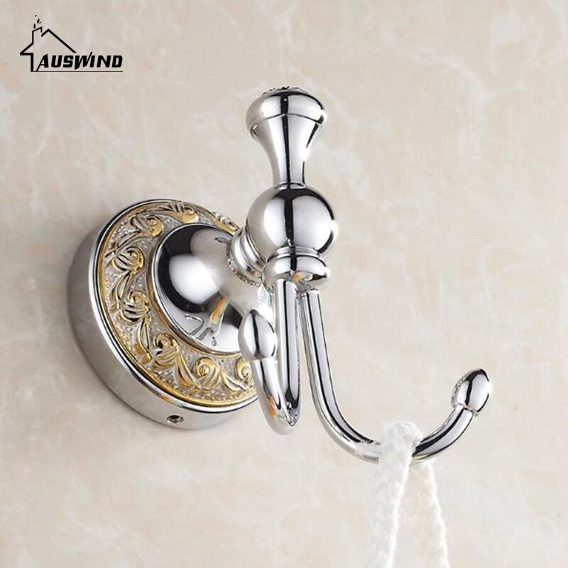 Europe Solid Brass Robe Hooks Clothes Polish Finish Wall Mounted Gold Coat Hook Bath Hardware Products