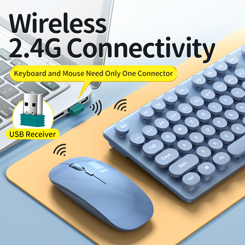 MC KM600 Wireless Keyboard and Mouse Combo Bluetooth Full Size 104 Keys Keyboard and Portable Wireless Mouse for Windows PC iPad