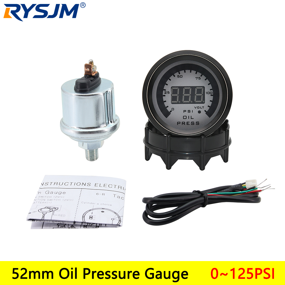 52MM Digitales LED-Boost-EXT-Abgastemperatur-Messgerät, Voltmeter, Spannungs-Luft-Kraftstoff-Verhältnis-Anzeige, Öldruck- und Öltemperaturmesser, Auto-Messgerät: Gold