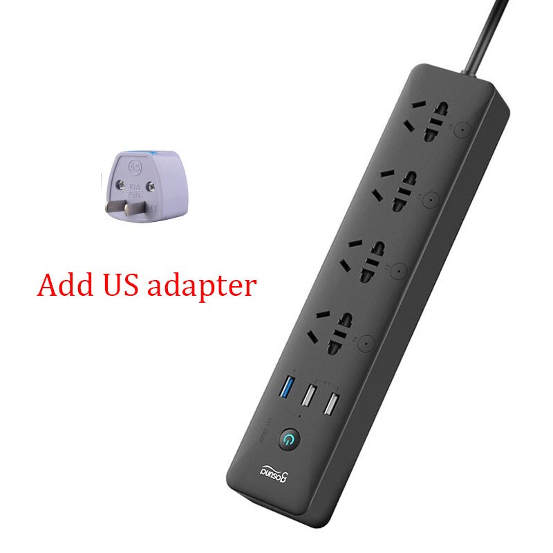 Youpin-regleta inteligente Gosund CP5, Control por voz WIFI, 4 enchufes, 3 USB, 18W, carga rápida, enchufes de extensión, funciona con la aplicación Mijia: Black US plug