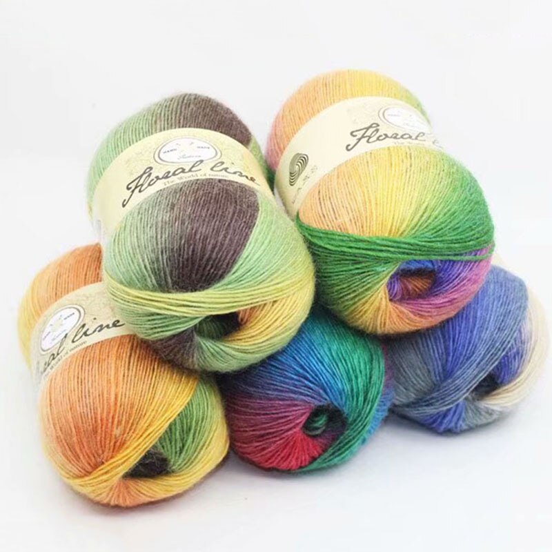 5pcsX100g 100% Cashmere Yarn crochet yarn for knitting Rainbow Line Fancy Melange Combed Sewing