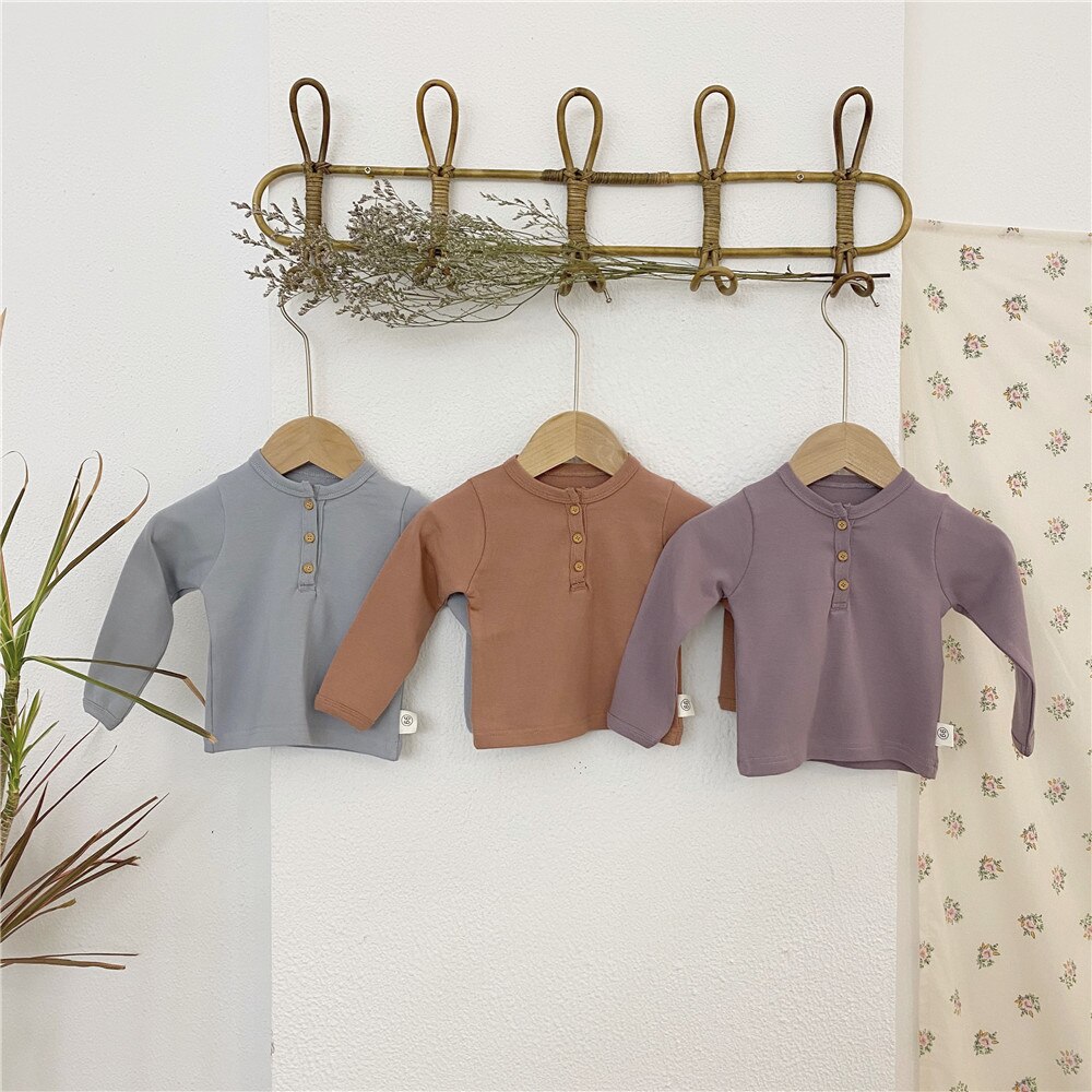 Frühlings-t-Hemden für babys, mädchen und jungen ( 0-2 jahre), weiche, einfarbige Hemden, herbsttops, bekleidungsoutfits