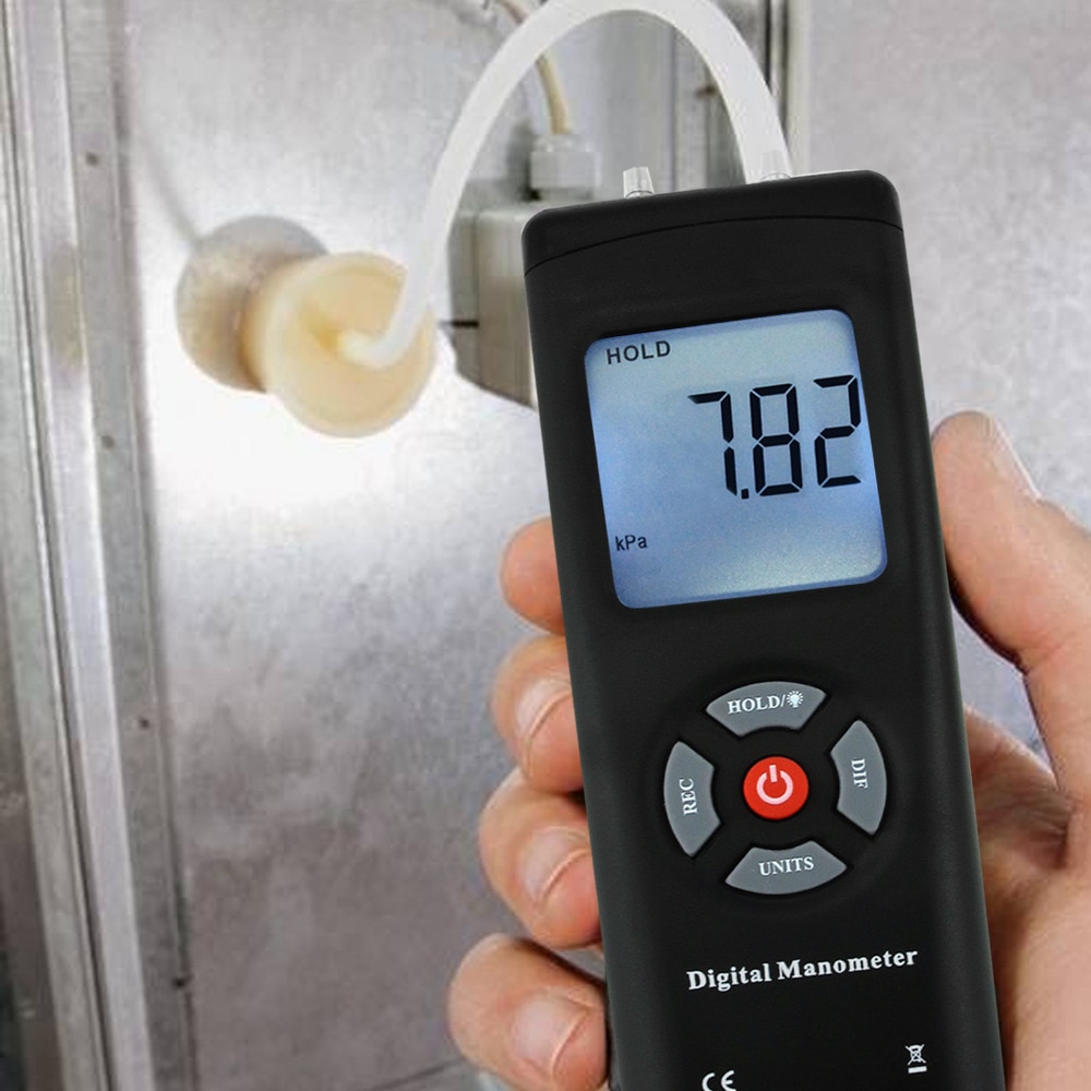 Digital Portable Manometer Handheld Air Vacuum/Gas Pressure Gauge Meter +/-13.78kPa +/-2PSI, 11 Units with Backlight