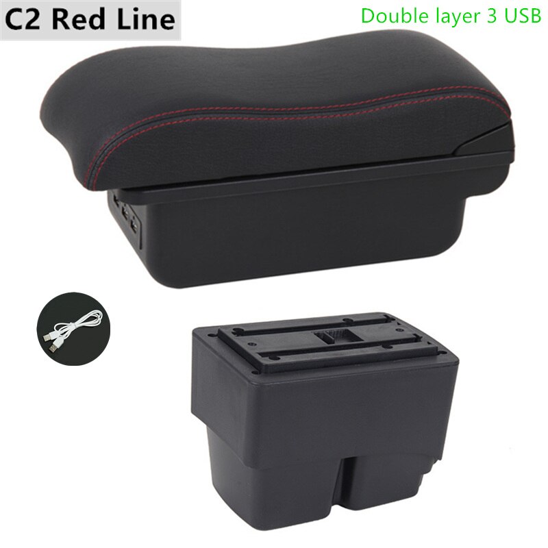 Armrest Box for Ford Fiesta Kaptur Leather Arm Rest Center Console Storage USB Car Accessory: C2 Red Line