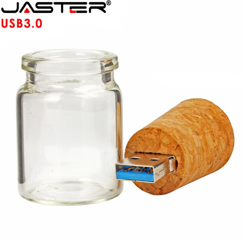 JASTER-botella de vidrio USB 3,0 con corcho, pendrive para botellas de cristal, 4GB, 8GB, 16GB, 32GB, 64GB, de boda