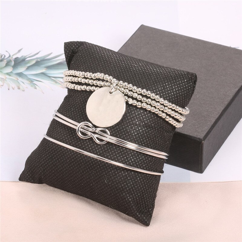 3 st knytknut pärlor armband för kvinnor tillbehör kvinnliga armband armband kostym dam märke smycken silverfärgat armband kvinnlig