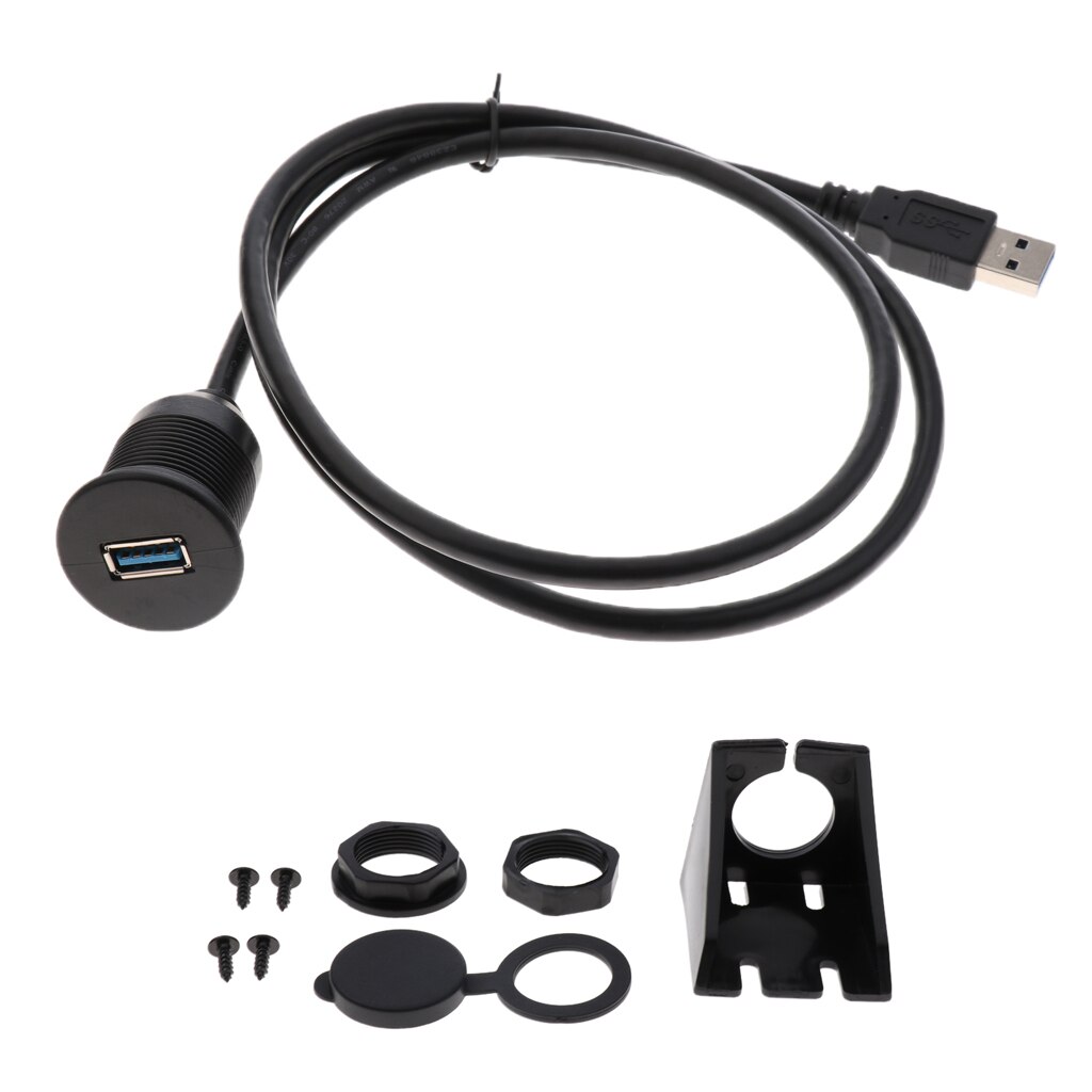Car USB3.0 Extension Flush Mount Cable Dashboard Kit Round