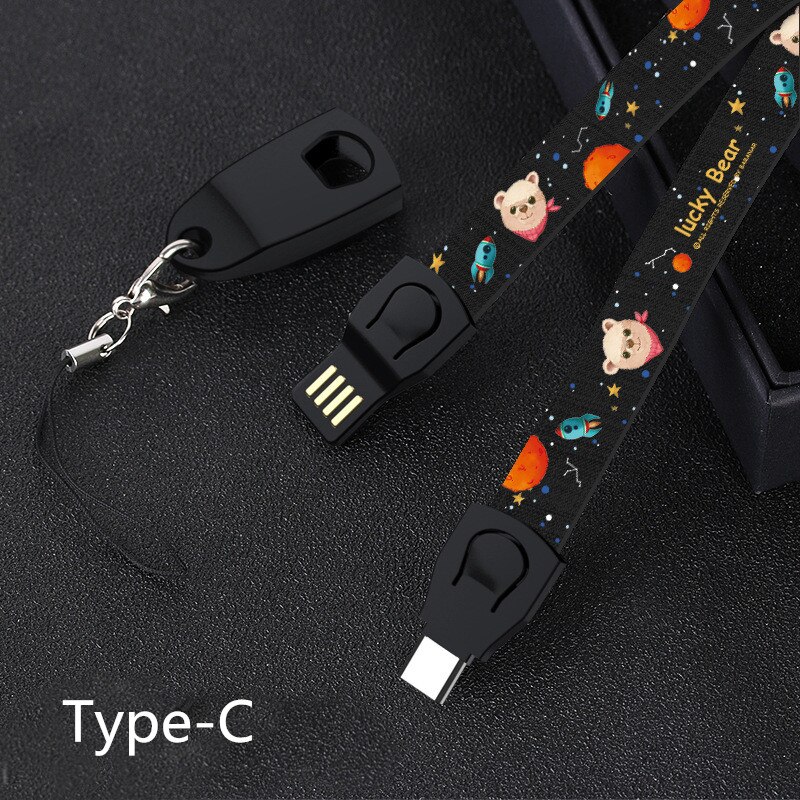 Lanyard usb-kabel riem data multi-oplaadkabel micro usb  c 3 in 1 snellaadkabel met sleutelhanger
