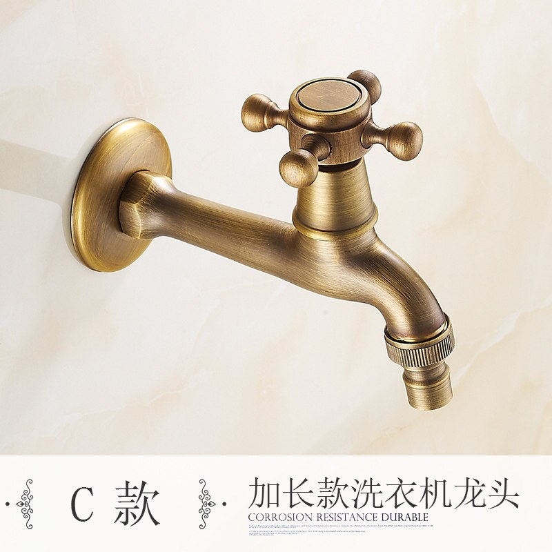 Pure Copper Carved Wall Bottle Tap Bibcock Retro Tap Anticorrosive Decorative Outdoor Garden Faucet Washing Machine Mop Tap: C-Extended