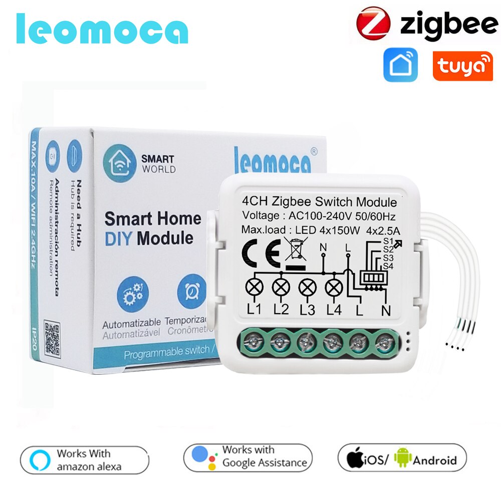 Tuya zigbee switch modul 3/4 gäng 110-240v kontroll ljus switch controller automation modul relä arbete med alexa/google home