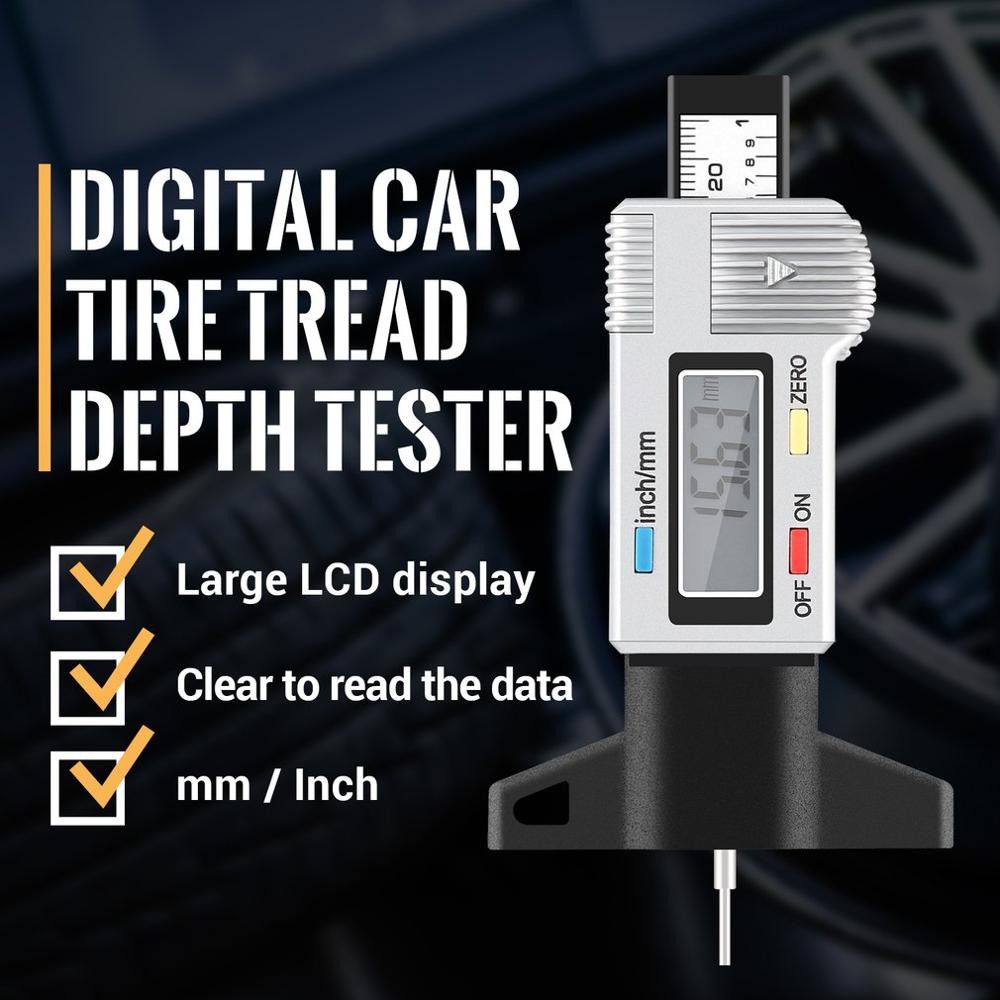 Digital Car Tire Tread Depth Tester 0-25mm Tyre Tread Depth Gauge Meter Measurer Tool Caliper LCD Display Tire Measurement