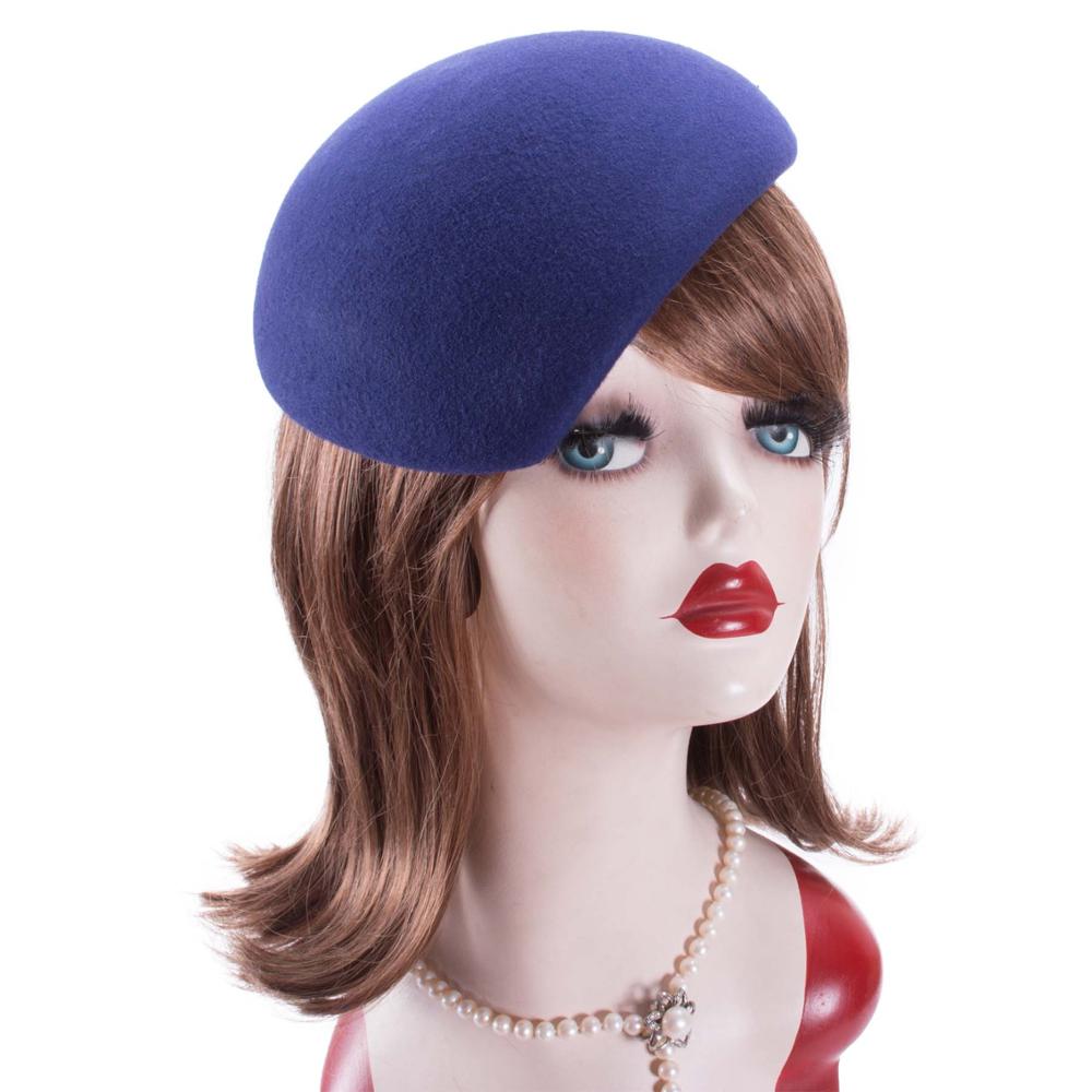 Lawliet-Sombrero de lana bloqueada con inclinación de fieltro para mujer, tocado para cóctel, sin recorte, Pillbox, Base de fieltro, A597: Royal Blue