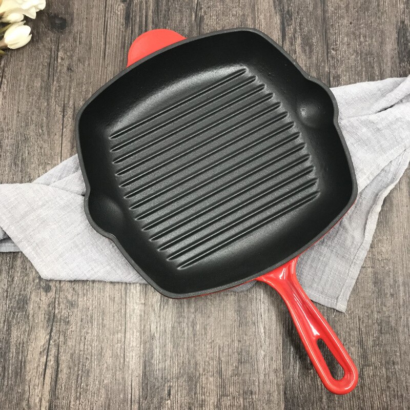 Thickened enamel cast iron steak minus pan non-stick pan stripe pan frying pan steak pan barbecue pot