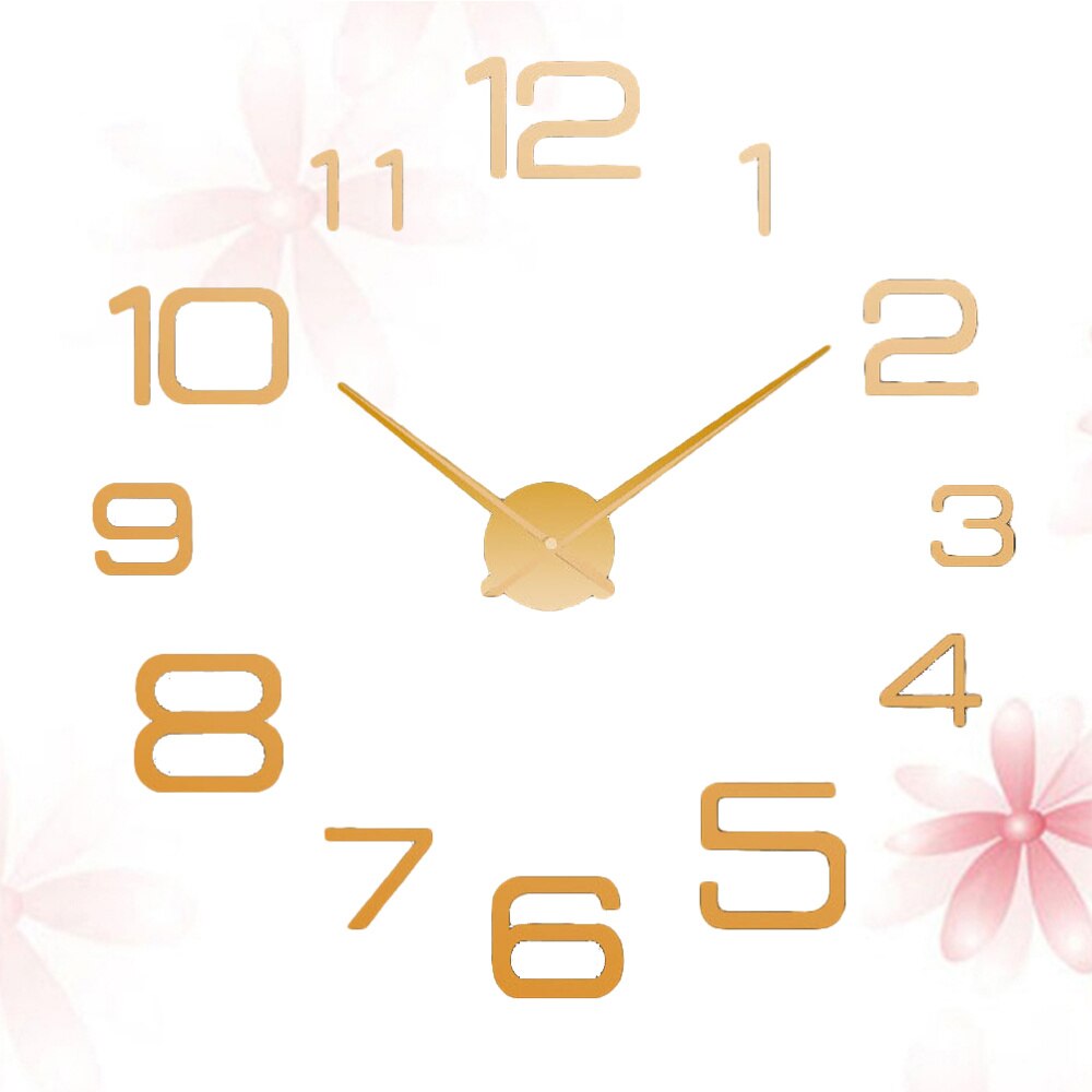 1PC 3D DIY Wall Clock Digital Acrylic Hanging DIY Clock for Living Room Office Without Battery Golden: Golden