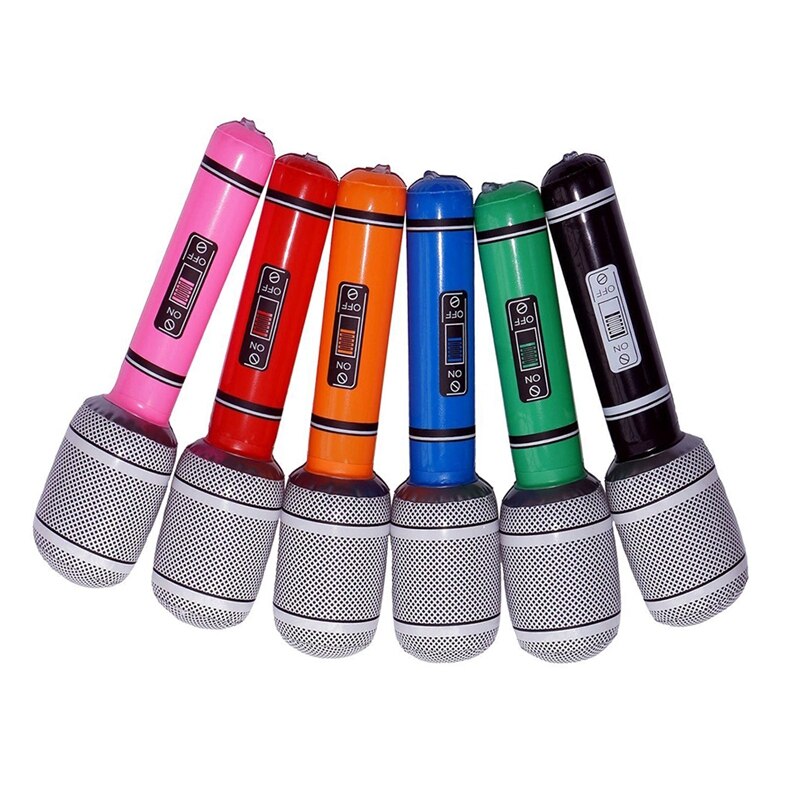 Opblaasbare Plastic Microfoon 24 Cm Voor Party Favor Kids Toy -6 Stuks (Willekeurige Kleur)