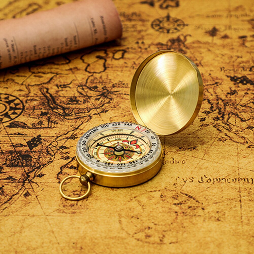 Mini Compass Portable Copper Navigation Compass Outdoor Glowing Flip Compass Camping Hiking Outdoor Activities Navigation