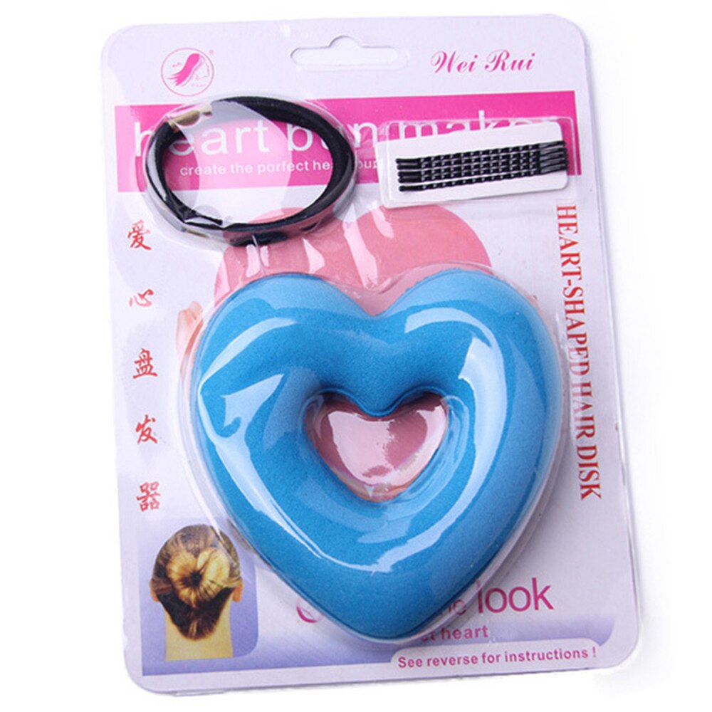 1 Juego de Herramienta de Peinado en forma de corazón para mujer y niña, bandas para pelo para mujer, esponja bráctea, albóndiga de cabeza, anillo de Donut, accesorios para el cabello