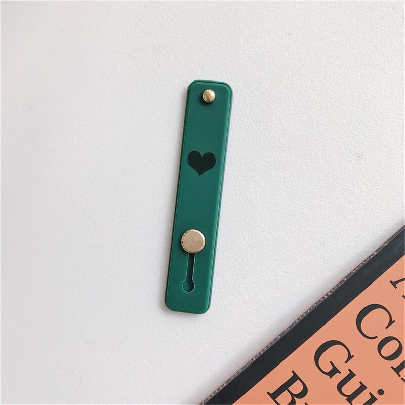 1 pz Candy color cuore custodia per cellulare staffa supporto per cinturino da polso push stretch cinturino da polso in silicone supporto per impugnatura per dito: Dark Green -heart