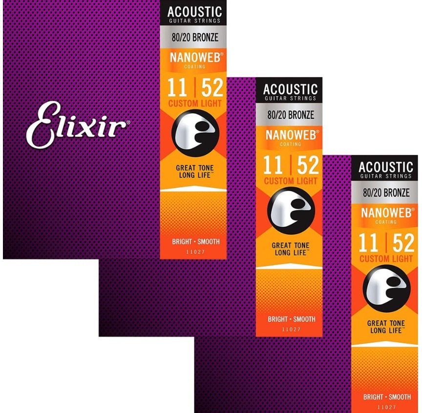 Een Set Nanoweb Akoestische Gitaar Snaren Anti-Roest Plain Staal 80/20 Brons 11002 (010-047) 11027 (011-052) 11052 (012-053)