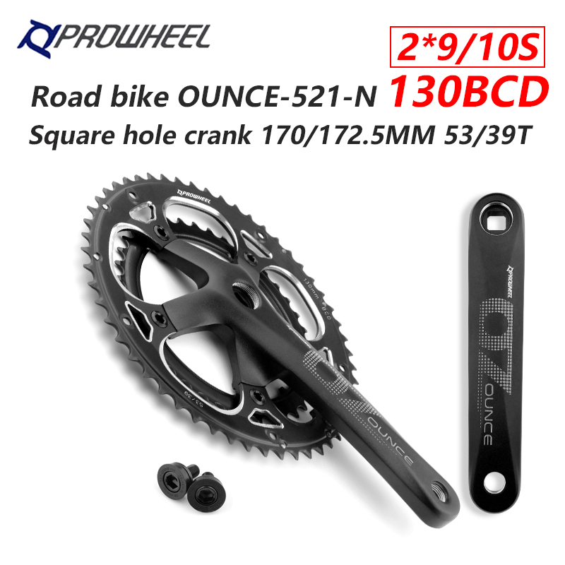 PROWHEEL OUNCE-521-N Rennrad Kurbelgarnitur mit quadratischem Loch 170 mm 130BCD 53/39 Zähne Doppelkettenblätter Kettenräder Rennrad Kurbelgarnitur