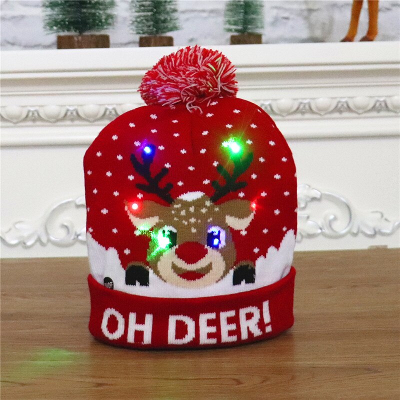 Gorros navideños con luces LED para niños y adultos, gorro de punto colorido y luminoso, de decoración navideña: style 2