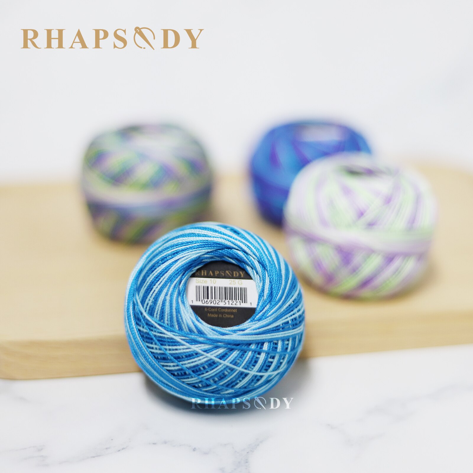 Rhapsodie Häkelgarn, verschiedene Farben, Größe 10, betroffen, 100 % reine ägyptische Baumwolle, mehrfarbig, 10 bunte Farben, 122 Meter