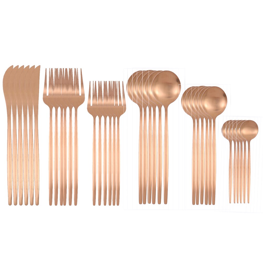 36 pièces or mat couverts ensemble de couverts en acier inoxydable vaisselle Dessert fourchette thé cuillère couteau argenterie cuisine vaisselle: Rose gold