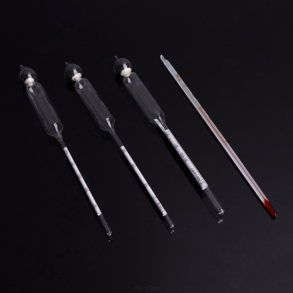 3 Pcs 0-100% Hydrometer Alcoholmeter Tester Set Alcohol Concentration Meter + Thermometer
