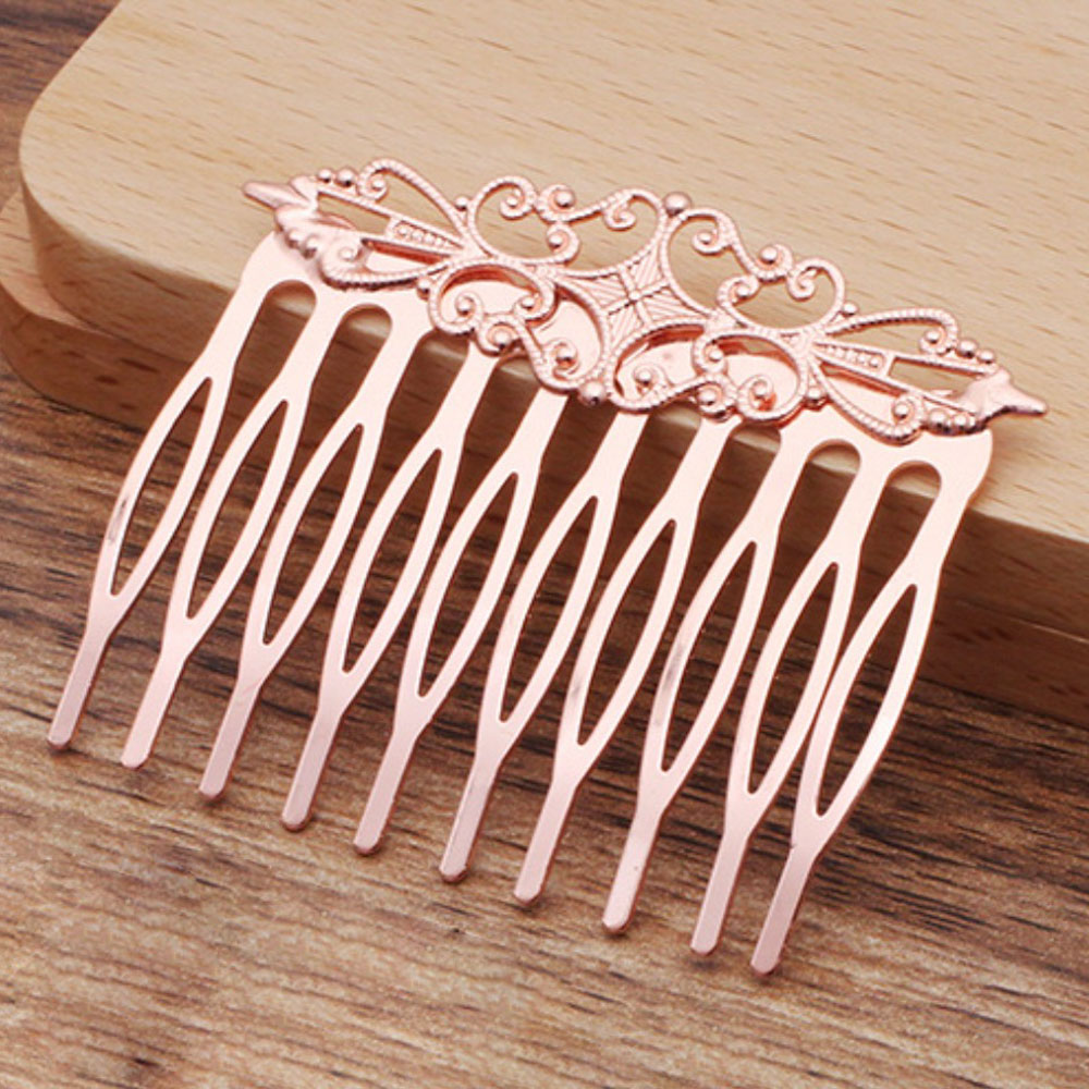 REGELIN-peineta antigua de cobre con 10 dientes para el cabello, joyería con abalorio, horquilla de flor para mujer, horquillas, pasadores, accesorios Retro para el cabello: Rose Gold