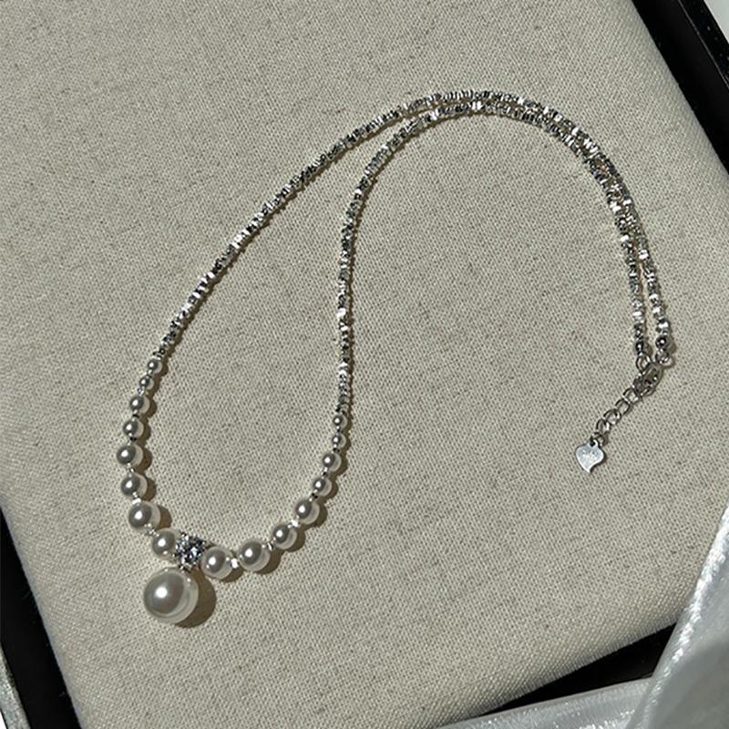 Foxanry 1 Stuk Zilveren Kleur Parel Kralen Ketting Voor Vrouwen Creatieve Elegante Sexy Mode Sleutelbeen Ketting Sieraden Accessoires