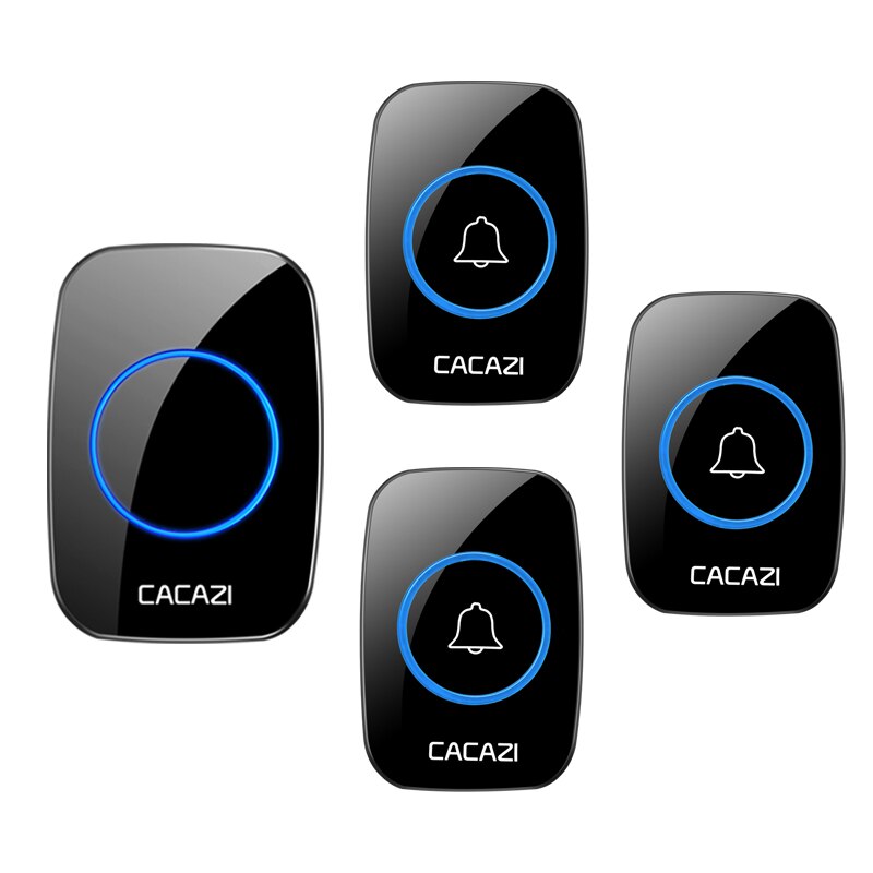 CACAZI 5 levels 36 Chimes 110DB 300M Remote Wireless Doorbell Waterproof LED Light Door Bell Battery powered Smart Door Bell: black 3TR x 1RE