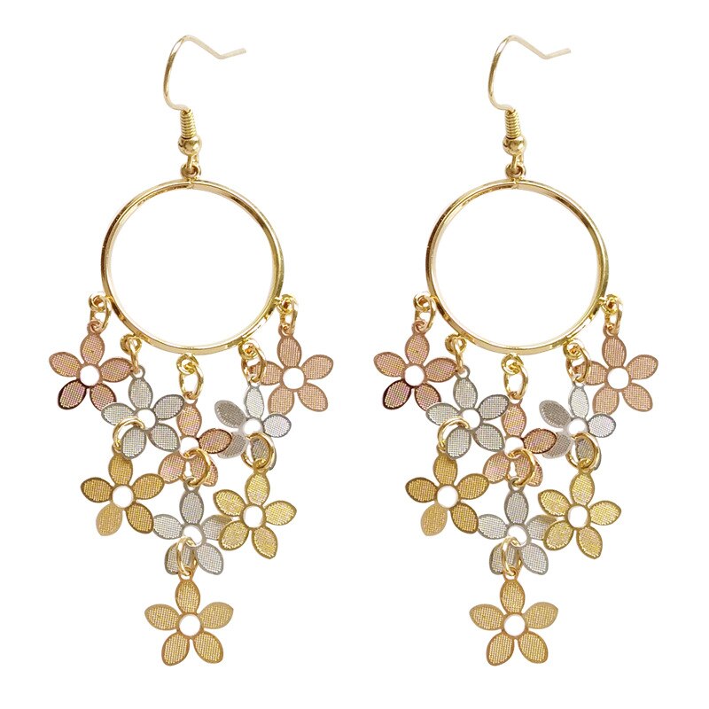 Estilo japonês 2020 na moda doce geométrica círculo clip em brincos nenhum buraco feminino temperamento longo pequenas flores borla brincos: hook earrings