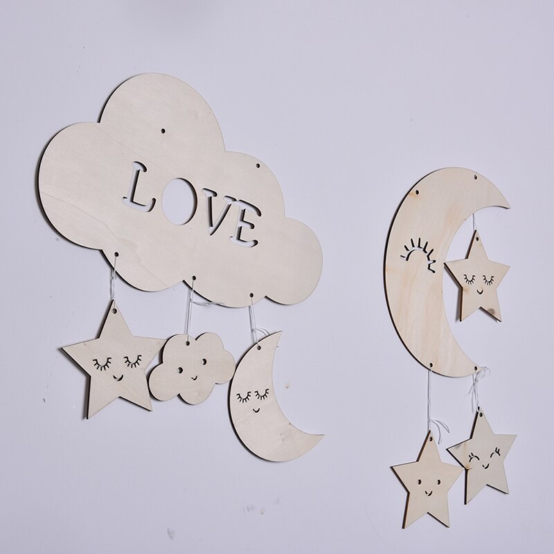 Wall Hanging Star Moon Room Decor Wall Hanging Baby Room Wooden Cloud For Babies Boy Girl Room Decoration