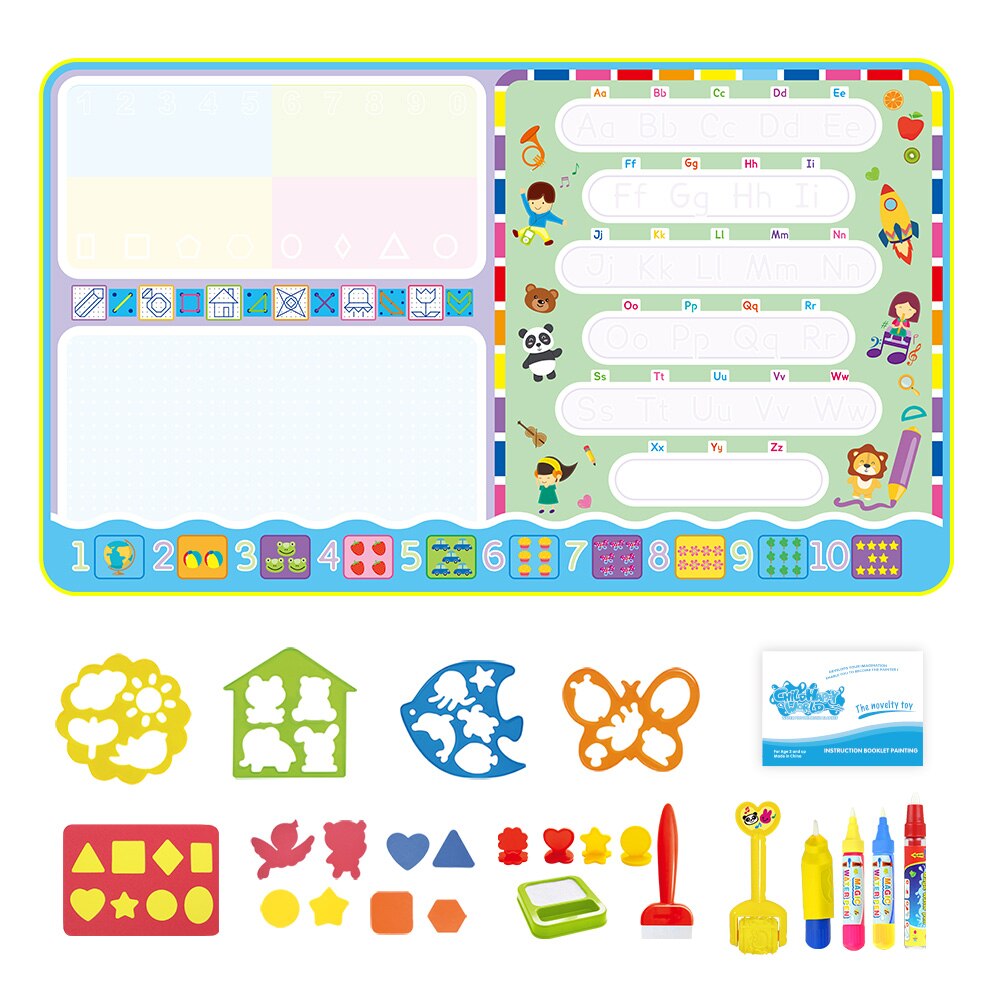 Estera de dibujo educativo para niños, tapete mágico de 100x100cm para dibujar con agua, tapete para garabatos, 4 bolígrafos de dibujo y 1 Juego de sellos, tablero de pintura: Type H 120x70cm