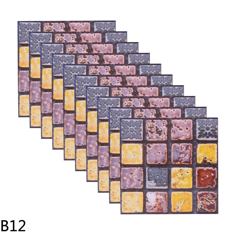 10pcs 10cm Mosaic Wall Tile Waterproof Self Adhesive Stickers for Home Bathroom PVC Tile Decal Kitchen Wall Sticker Art Decorate: B12