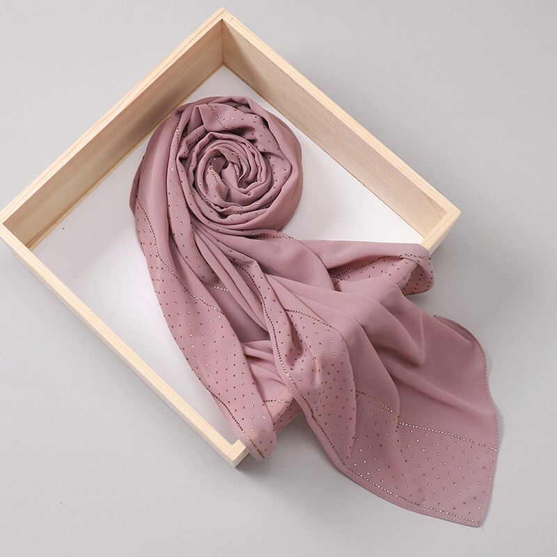 Écharpe en mousseline de soie avec perles pour femmes, Hijab avec perçage de cristal, châles, bandeau, écharpe, 19 couleurs au choix