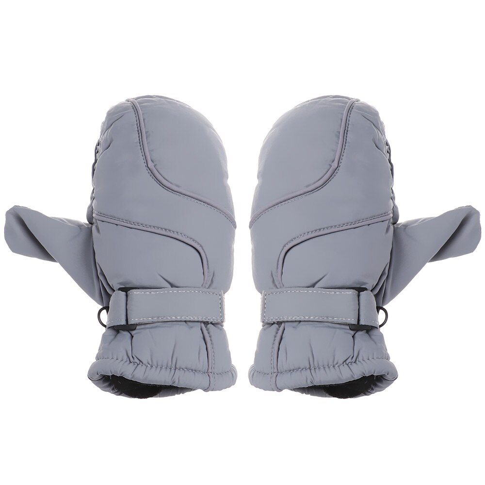 Children Kids Winter Warm Solid Color Gloves Boy Girls Ski Long-sleeved Mitten Windproof Waterproof Thicken Warm Gloves: 1-gray